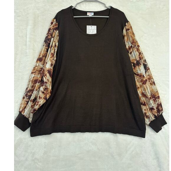 NWT Lularoe Penny Brown Knit Sweater Top 3X Chiffon Sleeves - Picture 1 of 7